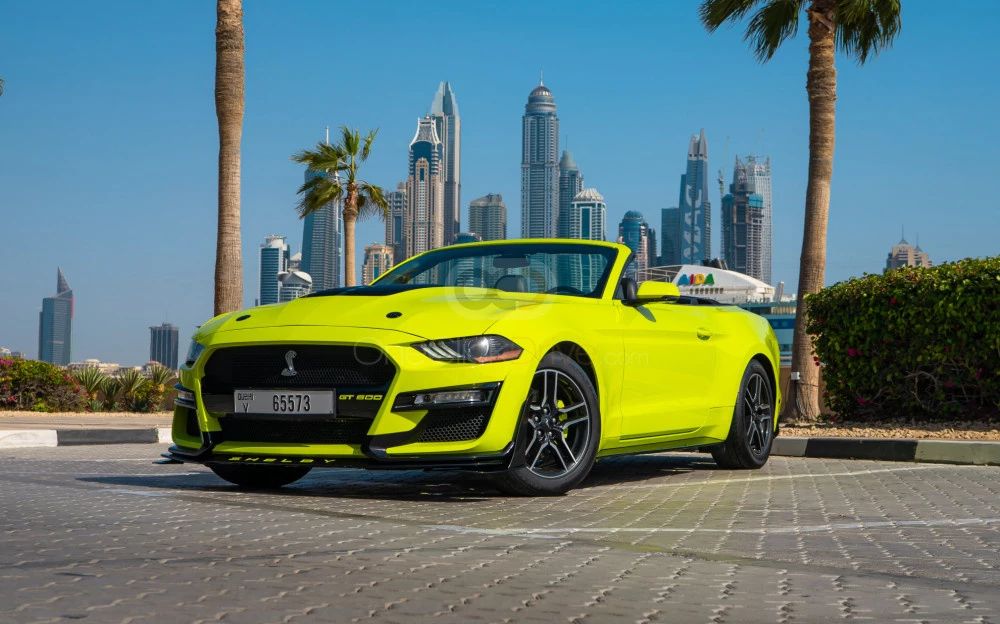 Light Green Ford Mustang Shelby GT500 Kit Convertible V4 2018 for rent in Dubai 1