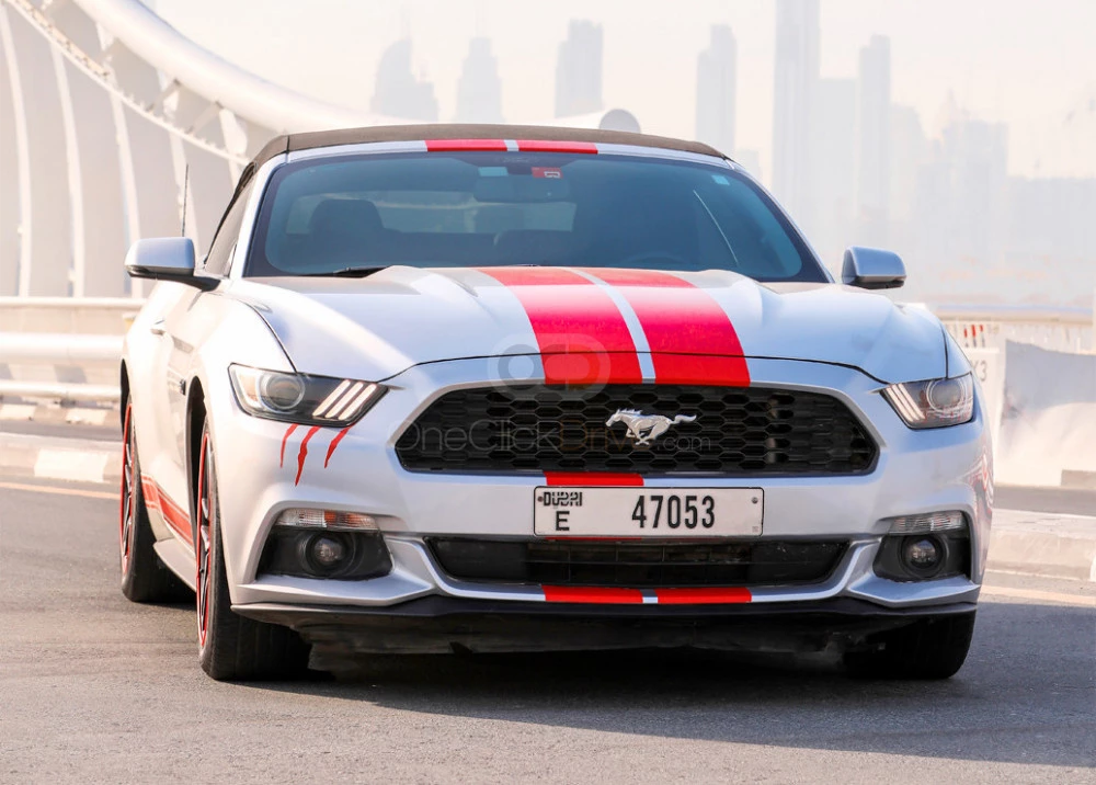 Silver Ford Mustang EcoBoost Convertible V4 2016 for rent in Dubai 1