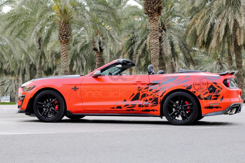 Orange Ford Mustang EcoBoost Convertible V4 2016 for rent in Dubai 2