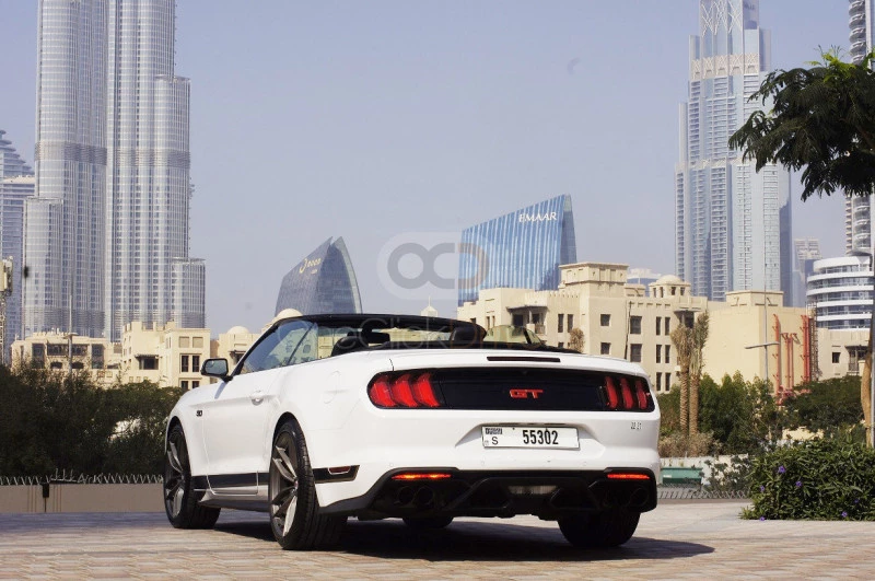 White Ford Mustang EcoBoost Convertible V4 2019 for rent in Dubai 6