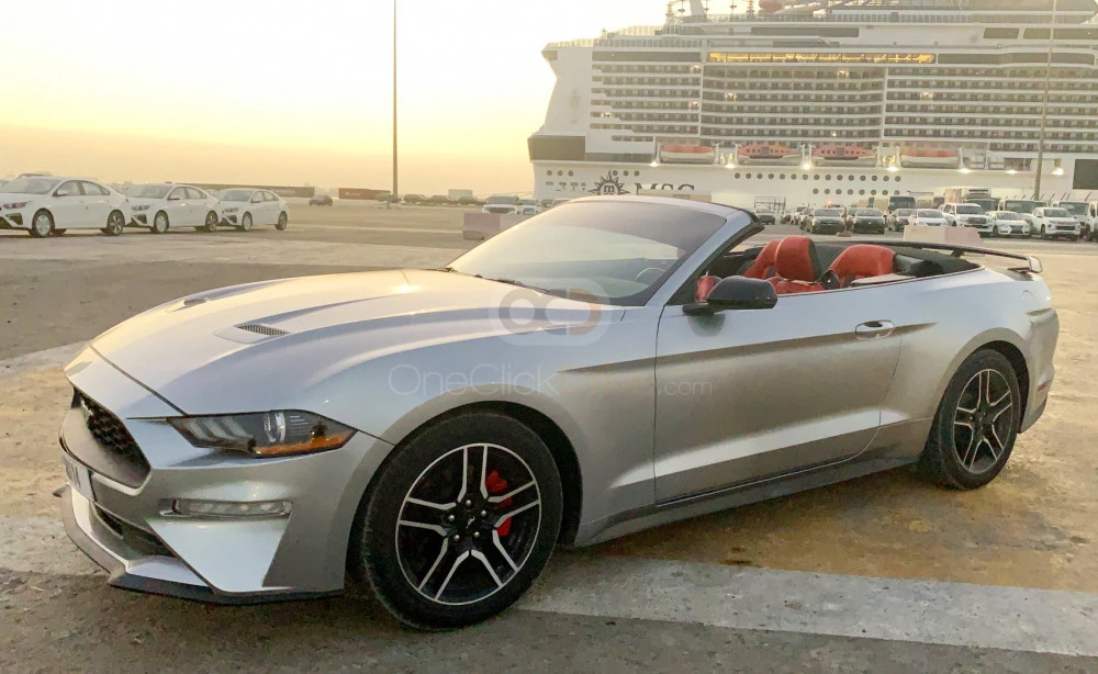 Gray Ford Mustang EcoBoost Convertible V4 2020 for rent in Dubai 2