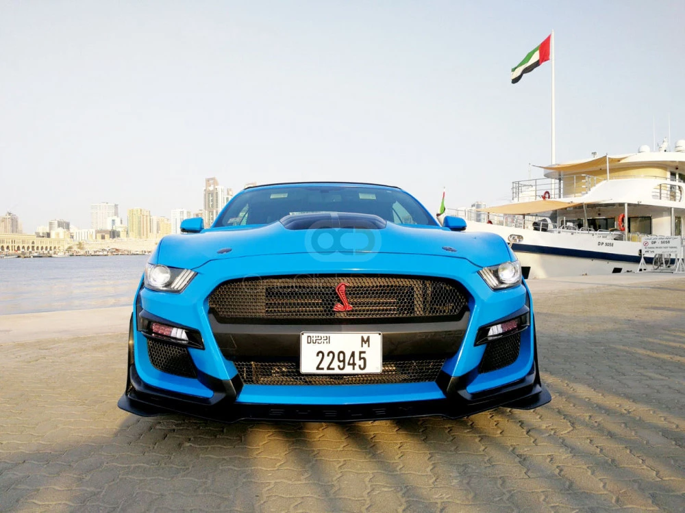 Blue Ford Mustang Shelby GT350 Convertible V4 2018 for rent in Dubai 2