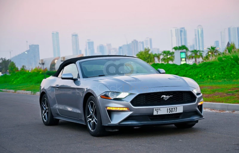 Silver Ford Mustang EcoBoost Convertible V4 2020 for rent in Dubai 1