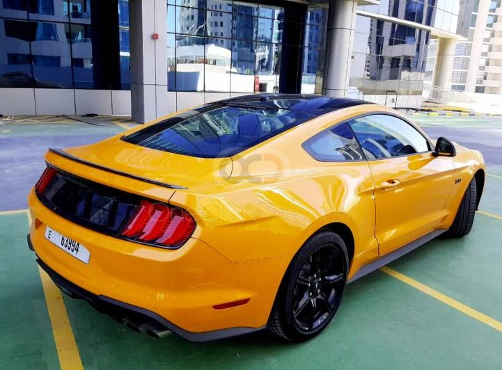 Yellow Ford Mustang GT Coupe V8 2019 for rent in Dubai 4