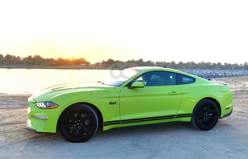 Green Ford Mustang GT Coupe V8 2020 for rent in Dubai 2