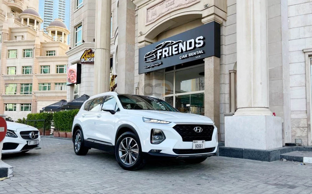 White Hyundai Santa Fe 2020 for rent in Dubai 1