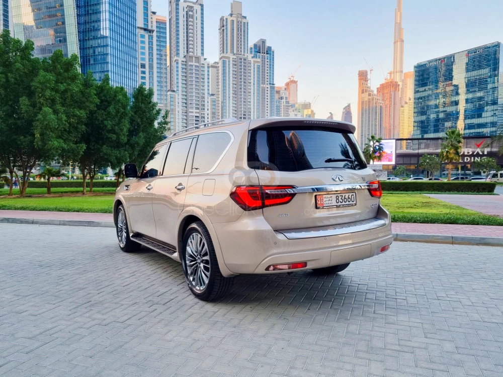 Champagne Gold Infiniti QX80 2021 for rent in Abu Dhabi 9