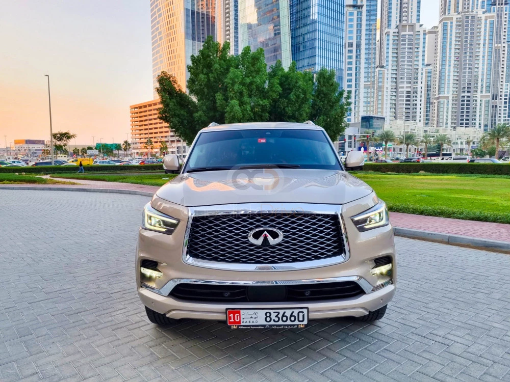 Champagne Gold Infiniti QX80 2021 for rent in Abu Dhabi 3