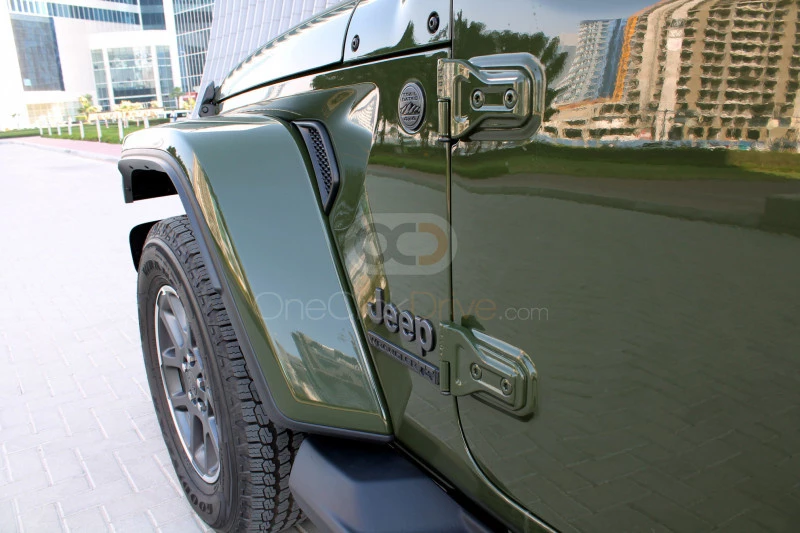 Green Jeep Wrangler 80th Anniversary Limited Edition 2021 for rent in Dubai 7