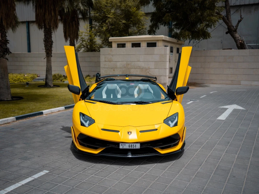 Yellow Lamborghini Aventador SVJ Roadster 2022 in Dubai 5