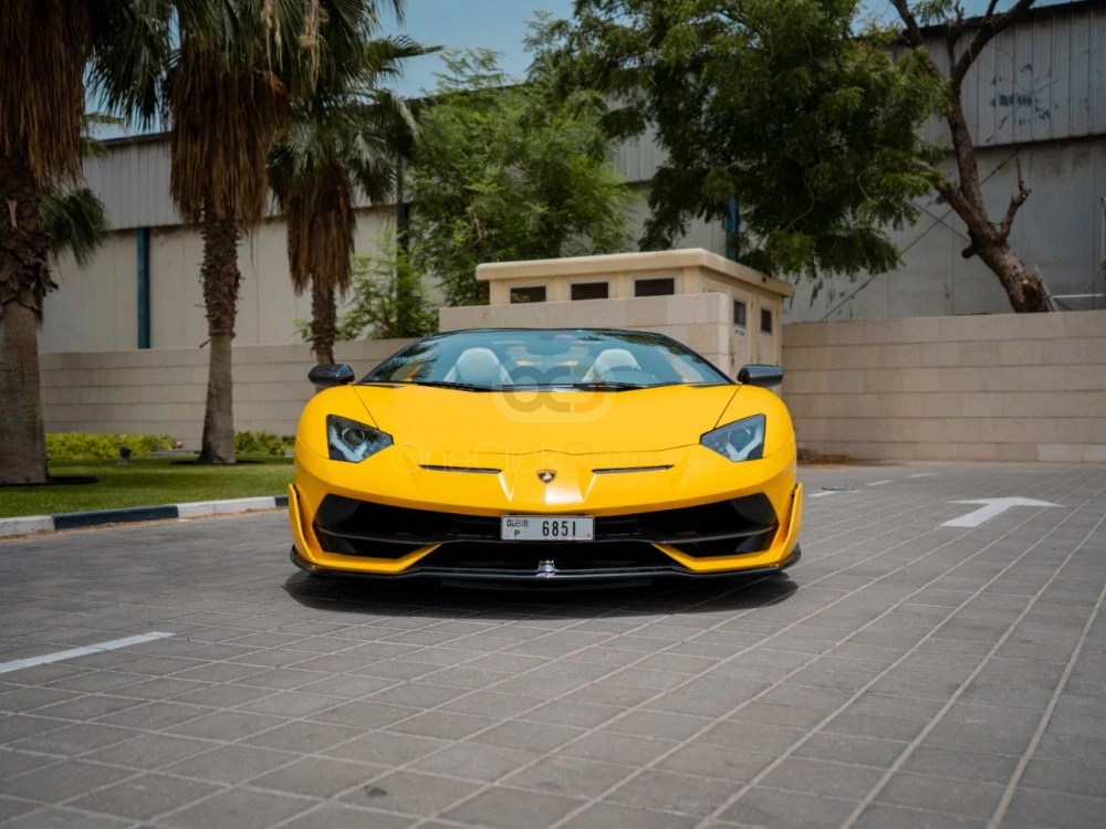 Yellow Lamborghini Aventador SVJ Roadster 2022 in Dubai 4