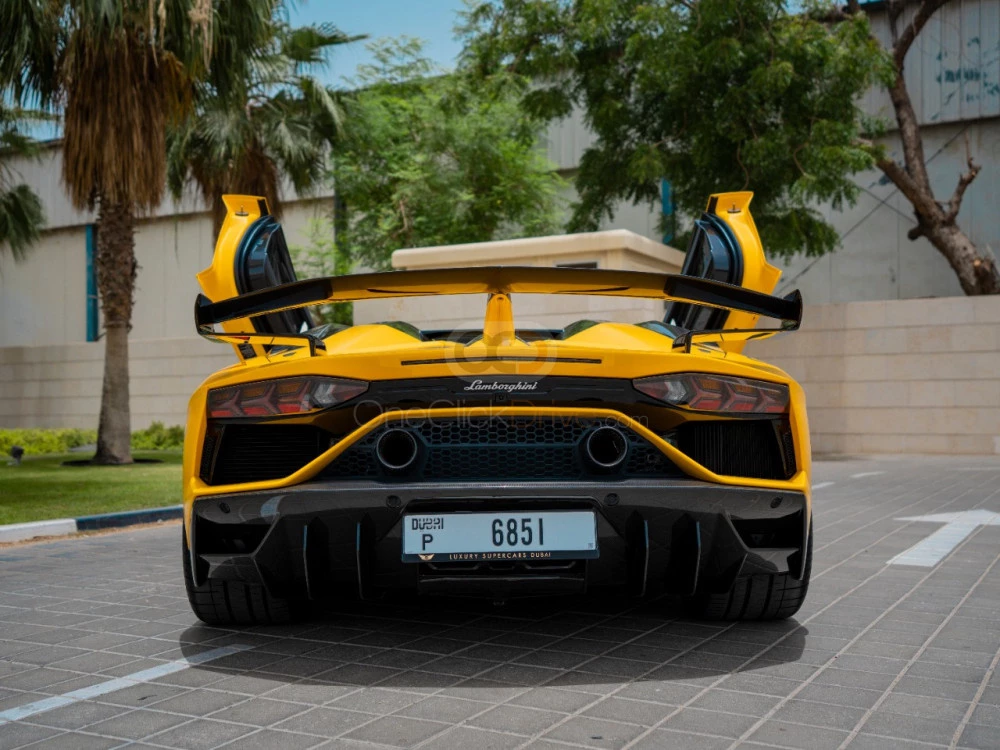 Yellow Lamborghini Aventador SVJ Roadster 2022 in Dubai 9