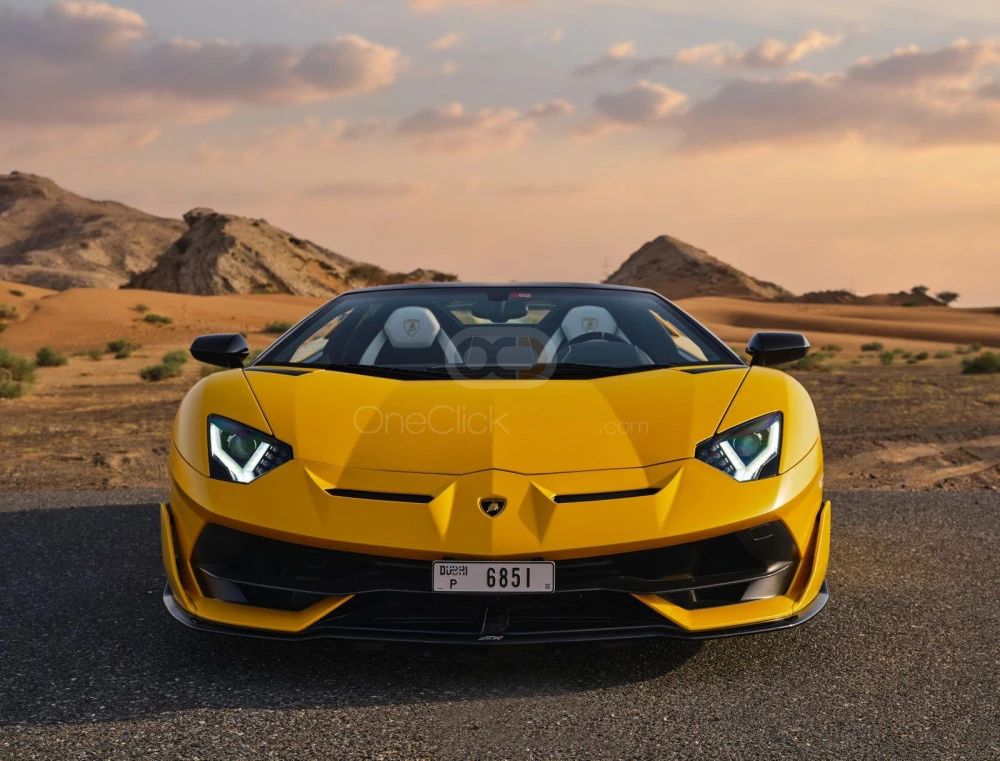 Yellow Lamborghini Aventador SVJ Roadster 2022 for rent in Abu Dhabi 4