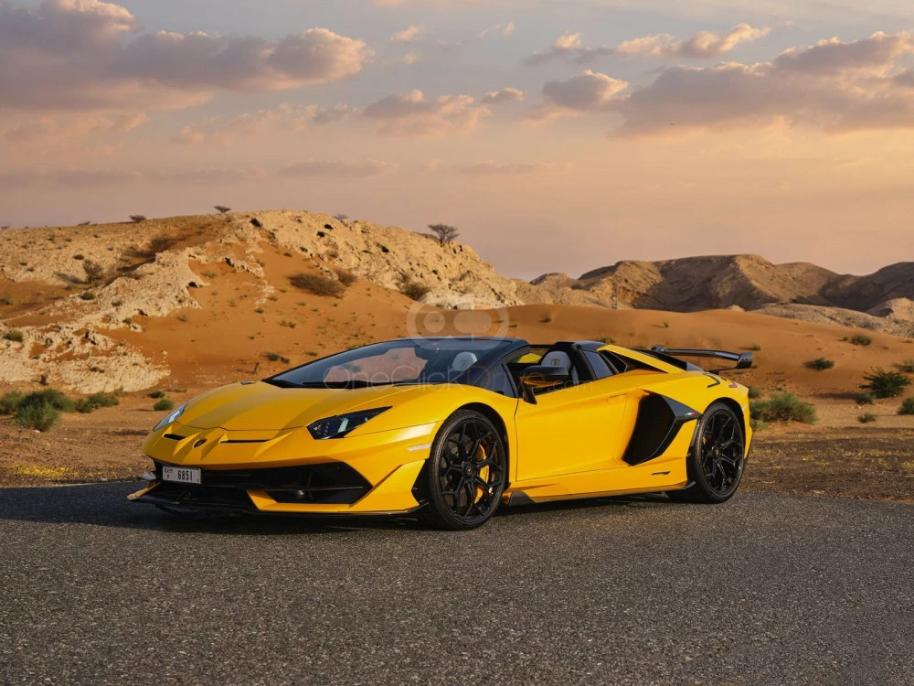 Yellow Lamborghini Aventador SVJ Roadster 2022 for rent in Abu Dhabi 7