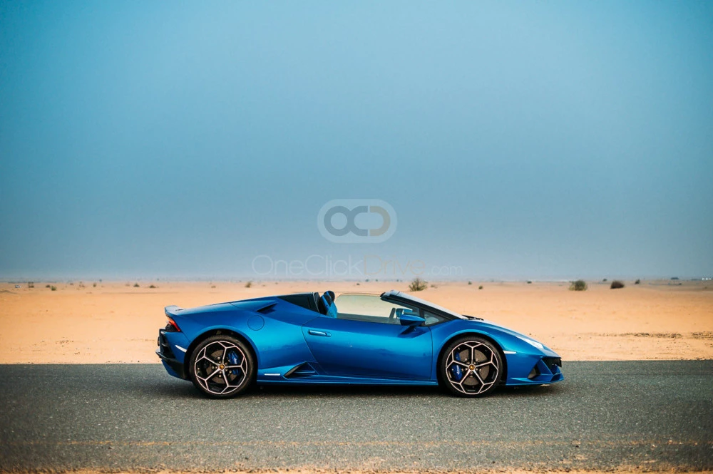 Mavi Lamborghini Huracan Evo Spyder 2020 for rent in Dubai 2