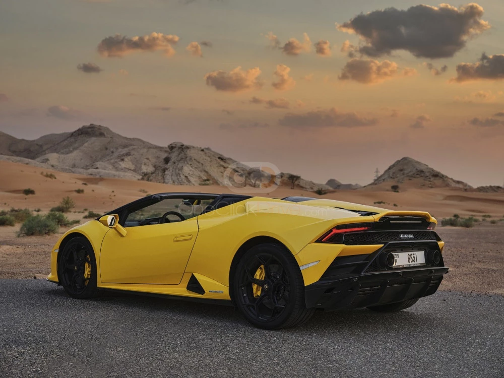 Yellow Lamborghini Huracan Evo Spyder 2021 for rent in Dubai 7