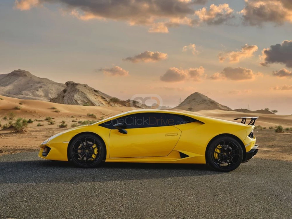 Yellow Lamborghini Huracan 2018 for rent in Abu Dhabi 2