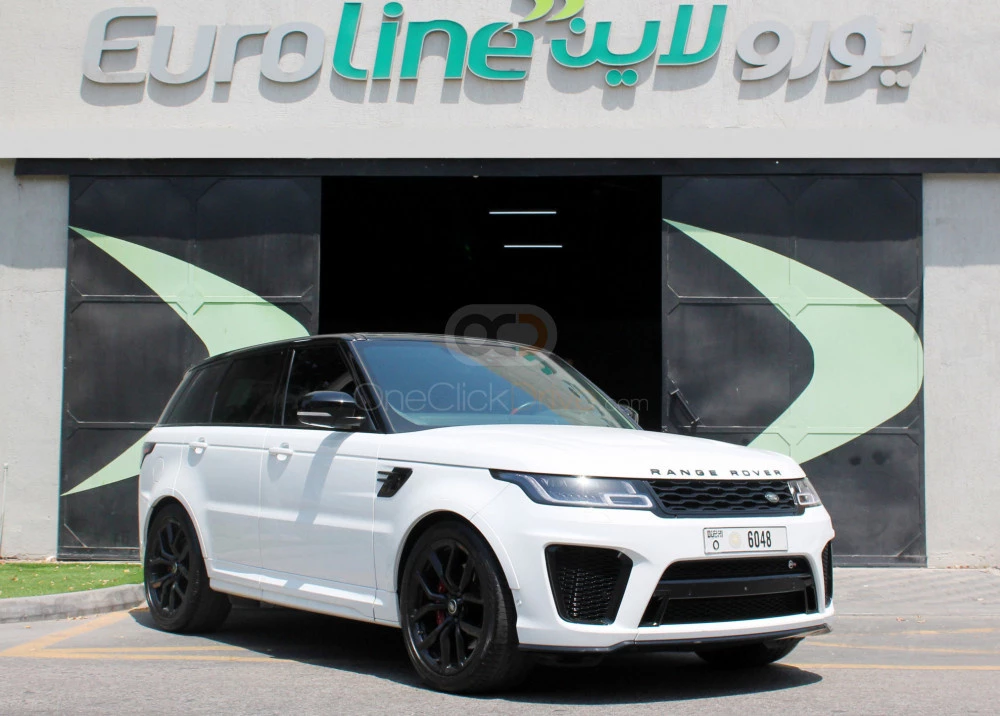 White Land Rover Range Rover Sport SVR 2020 for rent in Ajman 1