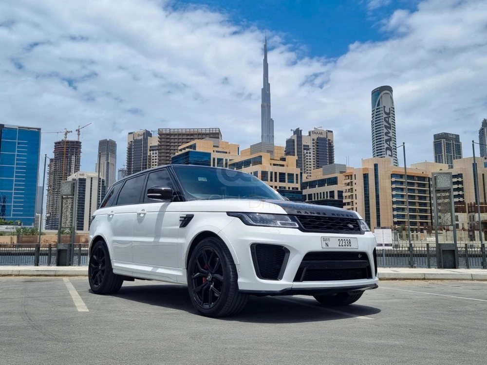 White Land Rover Range Rover Sport SVR 2020 for rent in Dubai 1