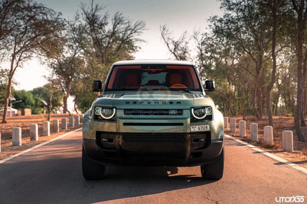 Green Land Rover Defender V6 2022 for rent in Dubai 2