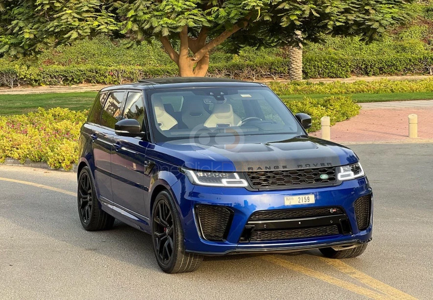Blue Land Rover Range Rover Sport SVR 2020 for rent in Dubai 1