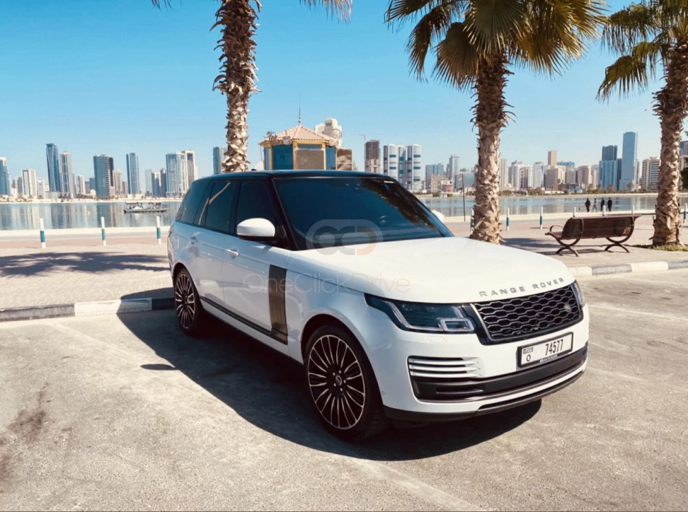 White Land Rover Range Rover Vogue Supercharged 2018 for rent in Dubai 2