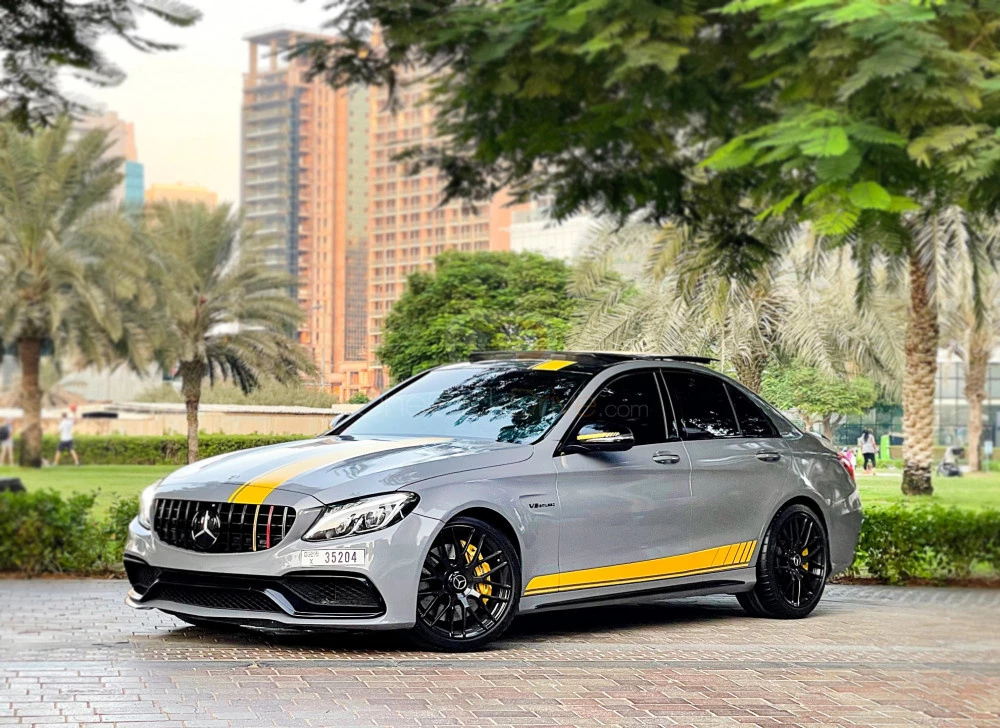 Gray Mercedes Benz AMG C63 2017 for rent in Dubai 8