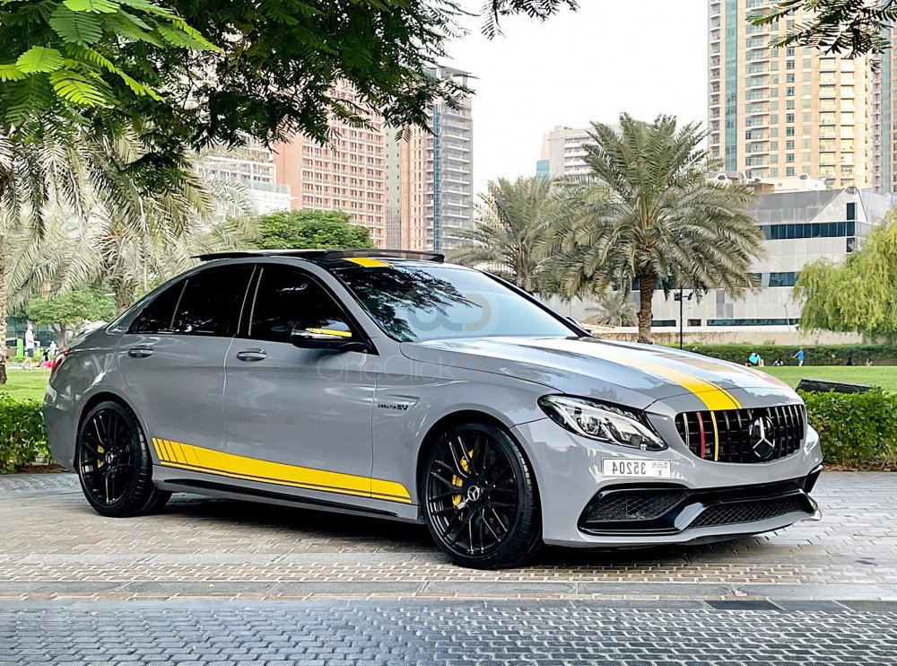 Gray Mercedes Benz AMG C63 2017 for rent in Dubai 1