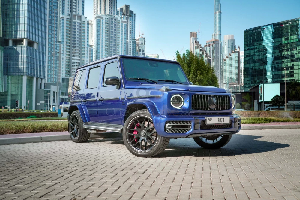 Blue Mercedes Benz AMG G63 2021 for rent in Dubai 1