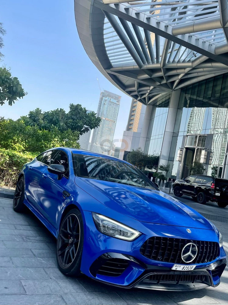 Blue Mercedes Benz AMG GT 53 2021 for rent in Dubai 5