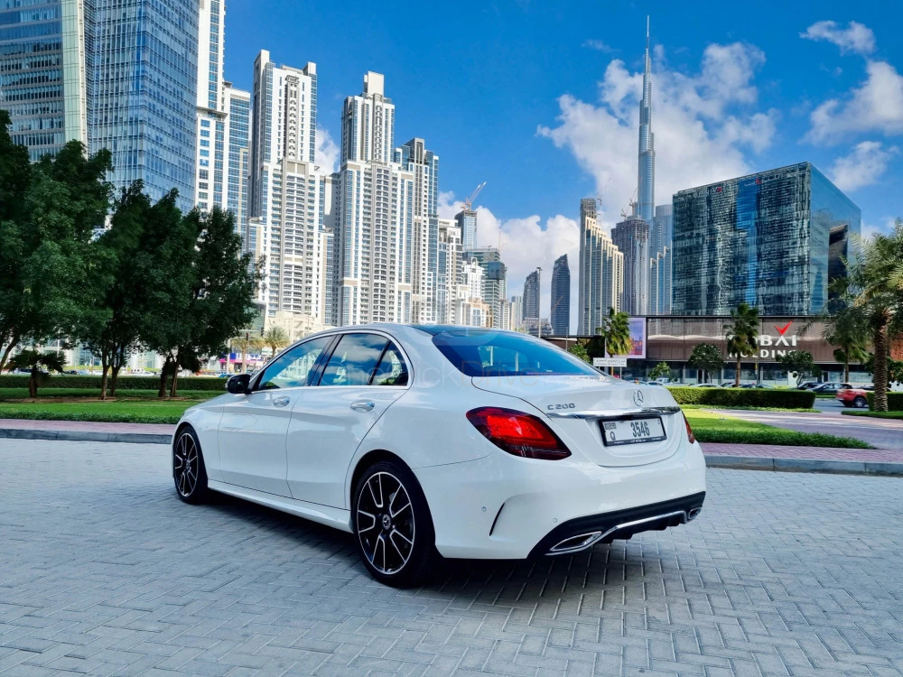 White Mercedes Benz C200 2021 for rent in Dubai 9