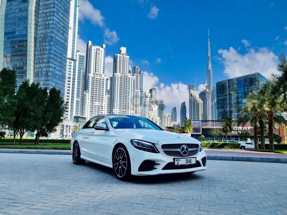 White Mercedes Benz C200 2021 for rent in Dubai 1