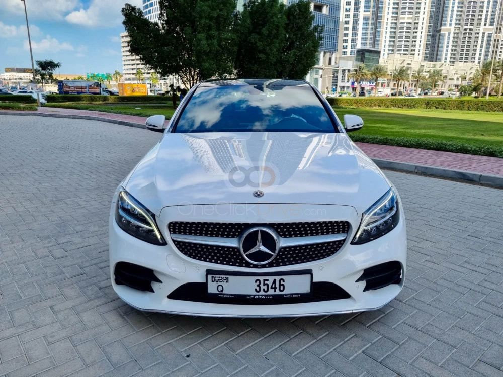 White Mercedes Benz C200 2021 for rent in Dubai 2