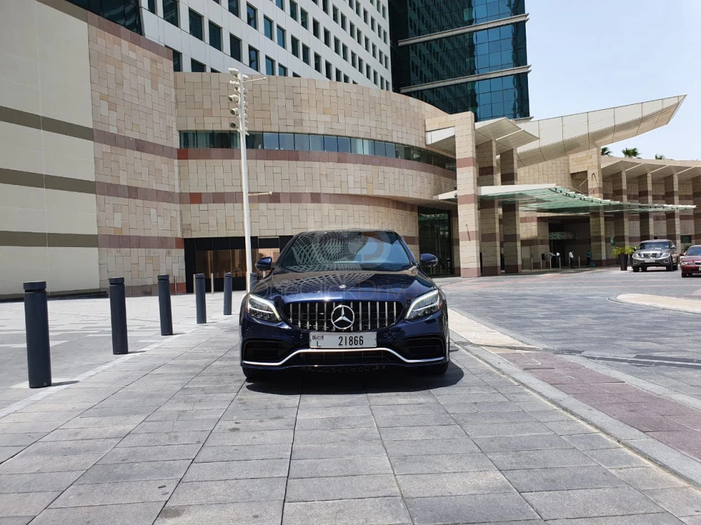 Blue Mercedes Benz C300 2020 for rent in Dubai 4