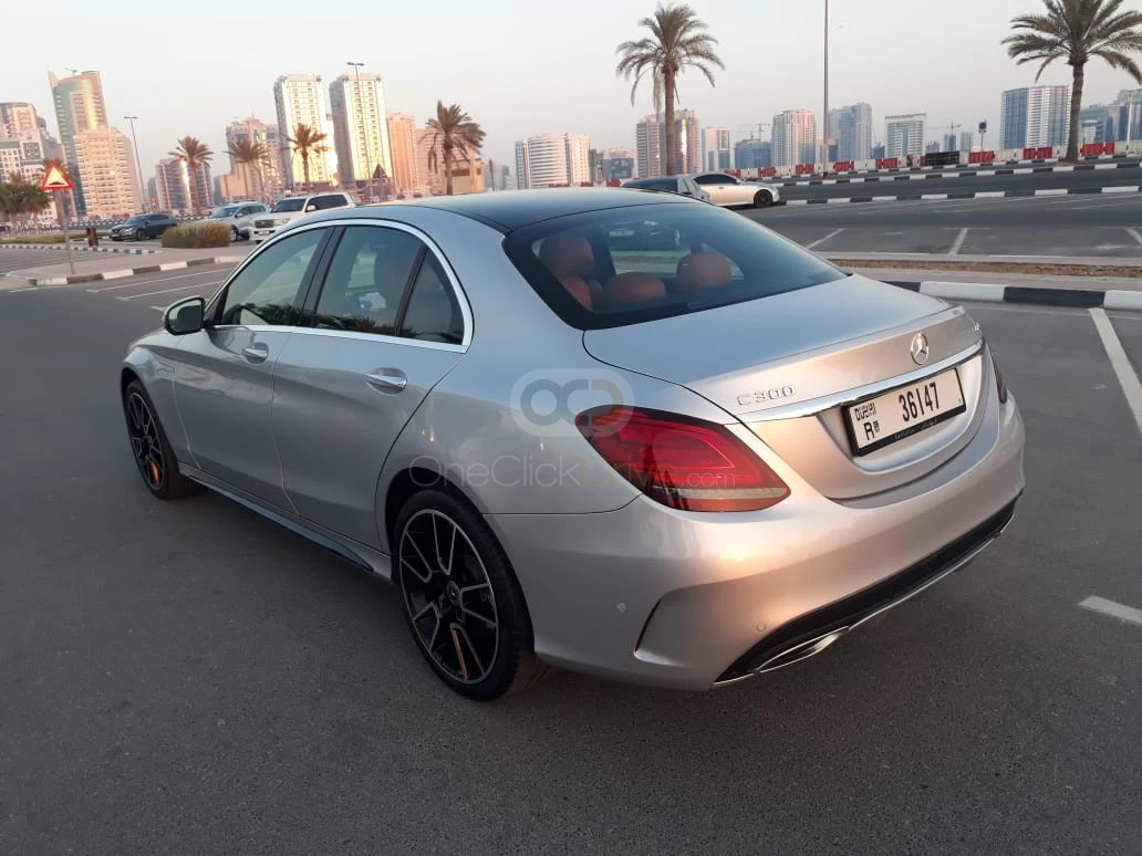 Silver Mercedes Benz C300 2019 for rent in Dubai 6