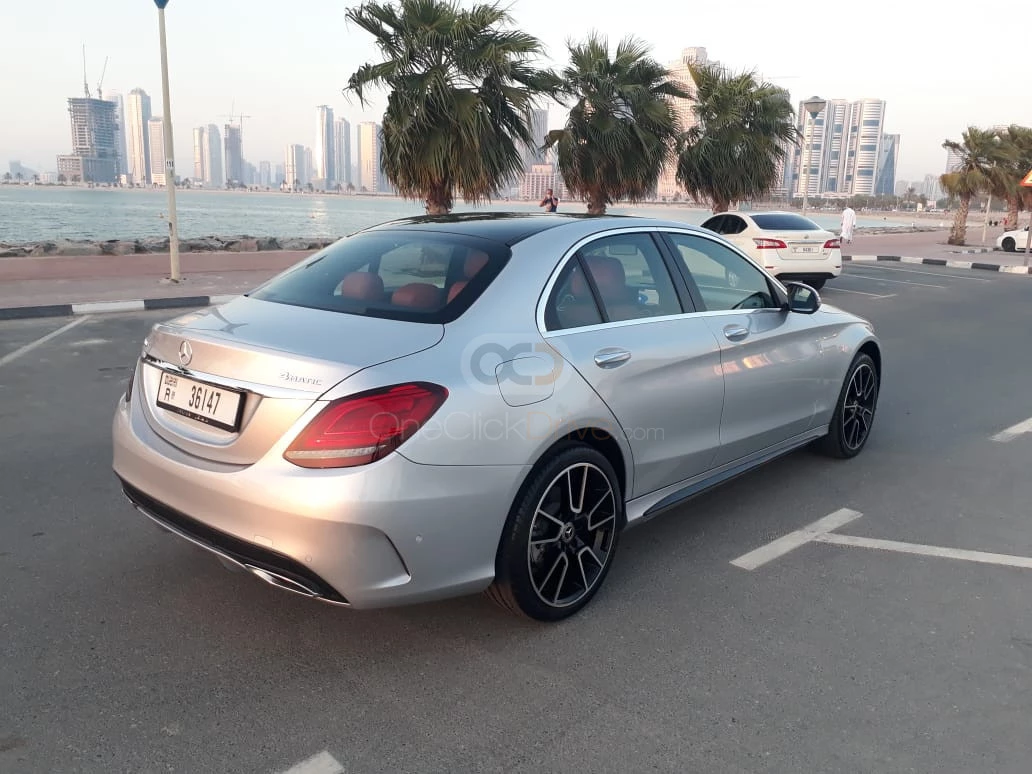 Silver Mercedes Benz C300 2019 for rent in Dubai 5