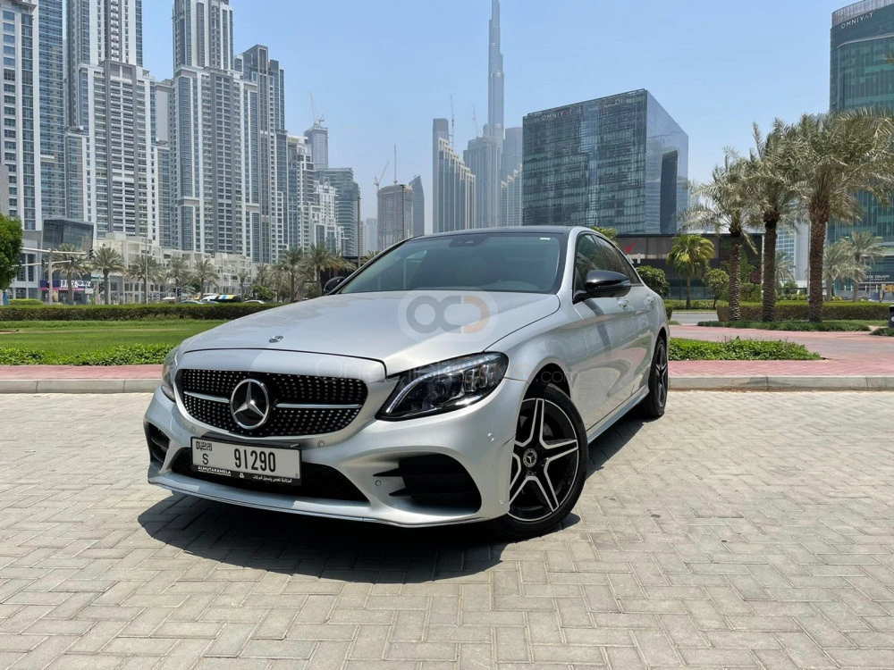 White Mercedes Benz C300 2021 for rent in Dubai 1