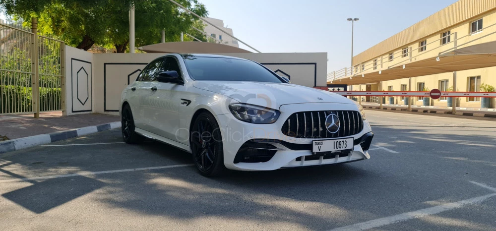 White Mercedes Benz AMG E350 2021 for rent in Dubai 2