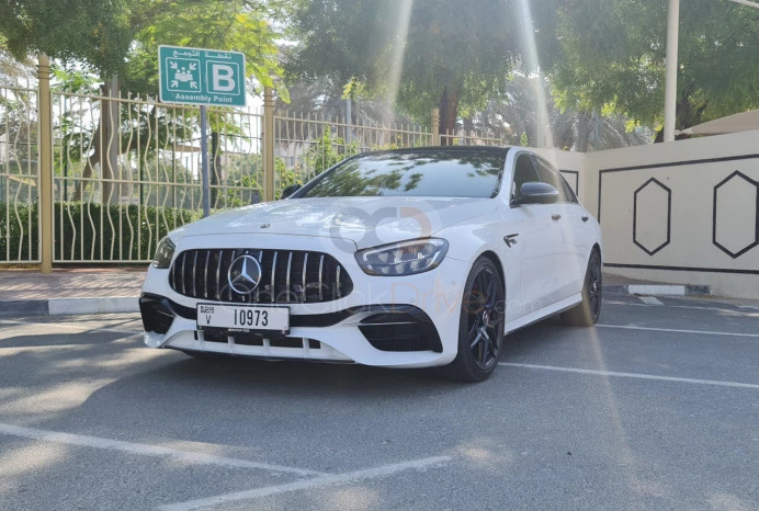 White Mercedes Benz AMG E350 2021 for rent in Dubai 1