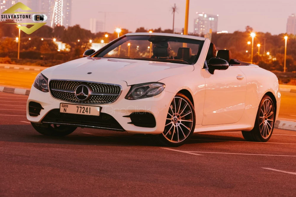 White Mercedes Benz E400 Convertible 2020 for rent in Abu Dhabi 1