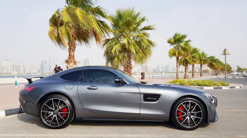 Gray Mercedes Benz AMG GTS 2018 for rent in Dubai 2