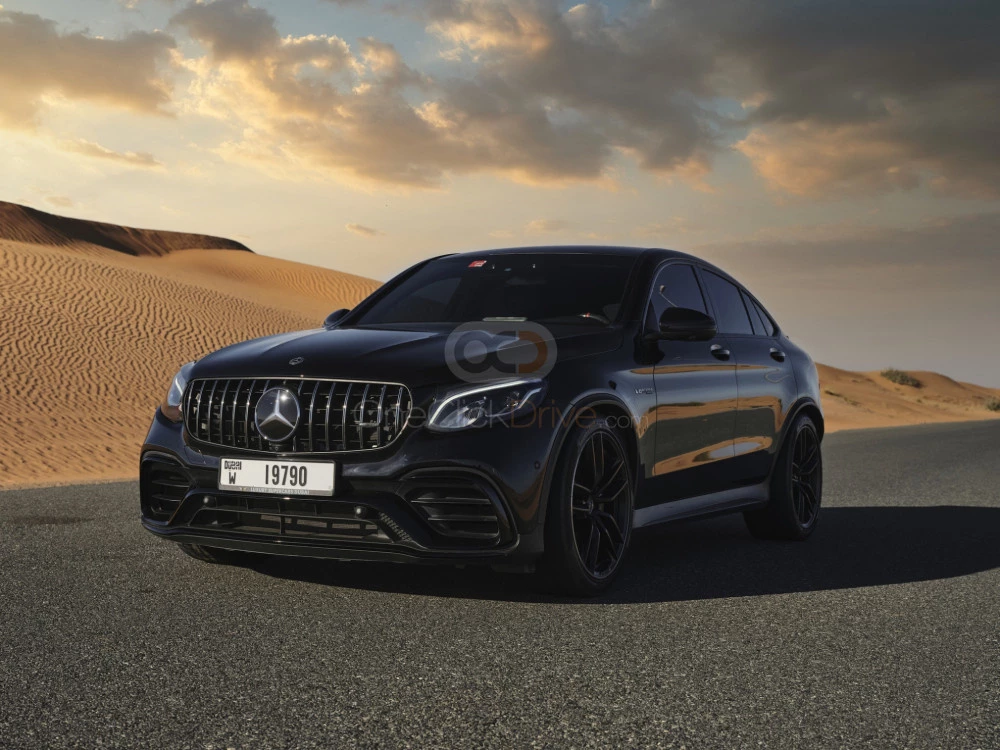 Black Mercedes Benz AMG GLC 63S Coupe 2018 for rent in Abu Dhabi 2