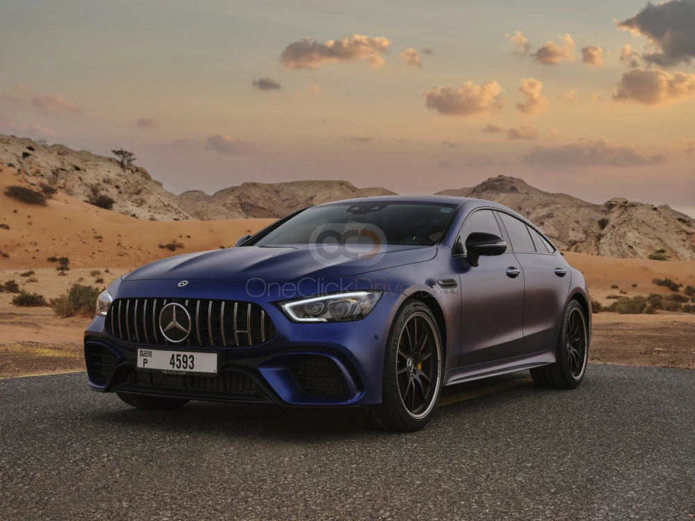 Blue Mercedes Benz AMG GT 63 2020 for rent in Abu Dhabi 2