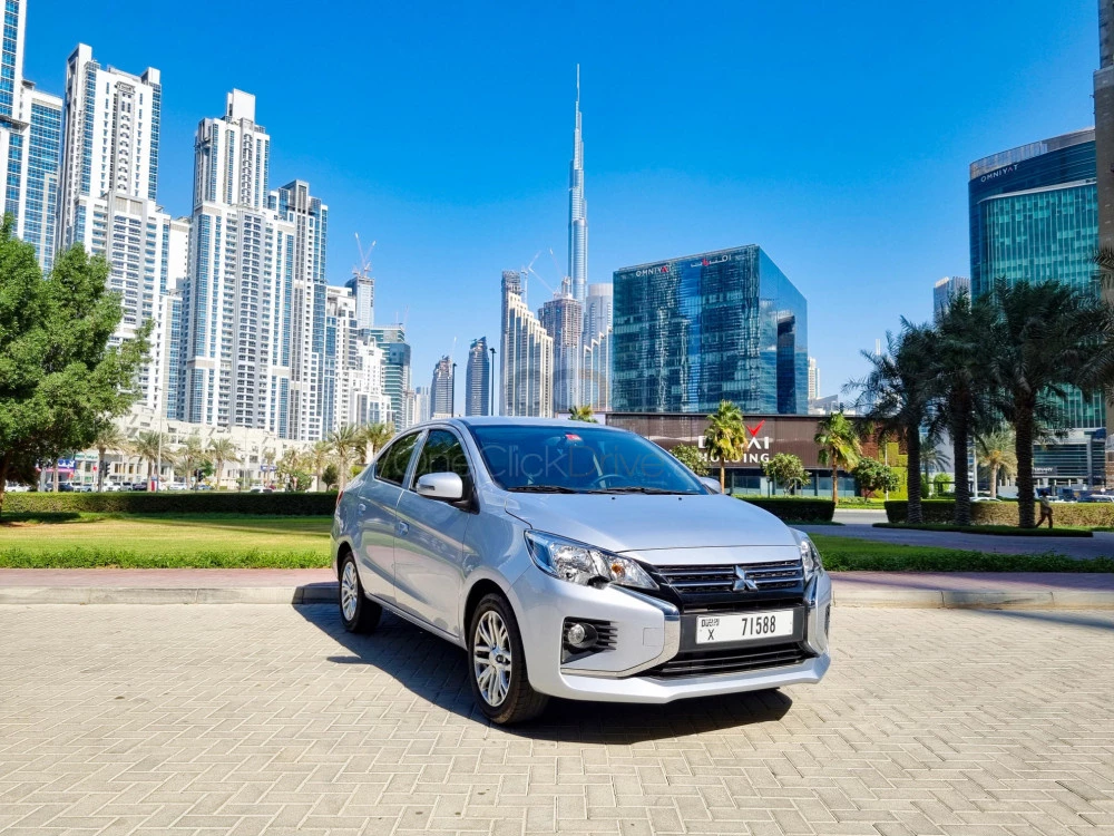Silver Mitsubishi Attrage 2022 for rent in Dubai 1