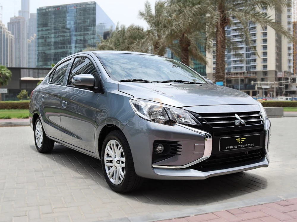 Silver Mitsubishi Attrage 2022 for rent in Dubai 1