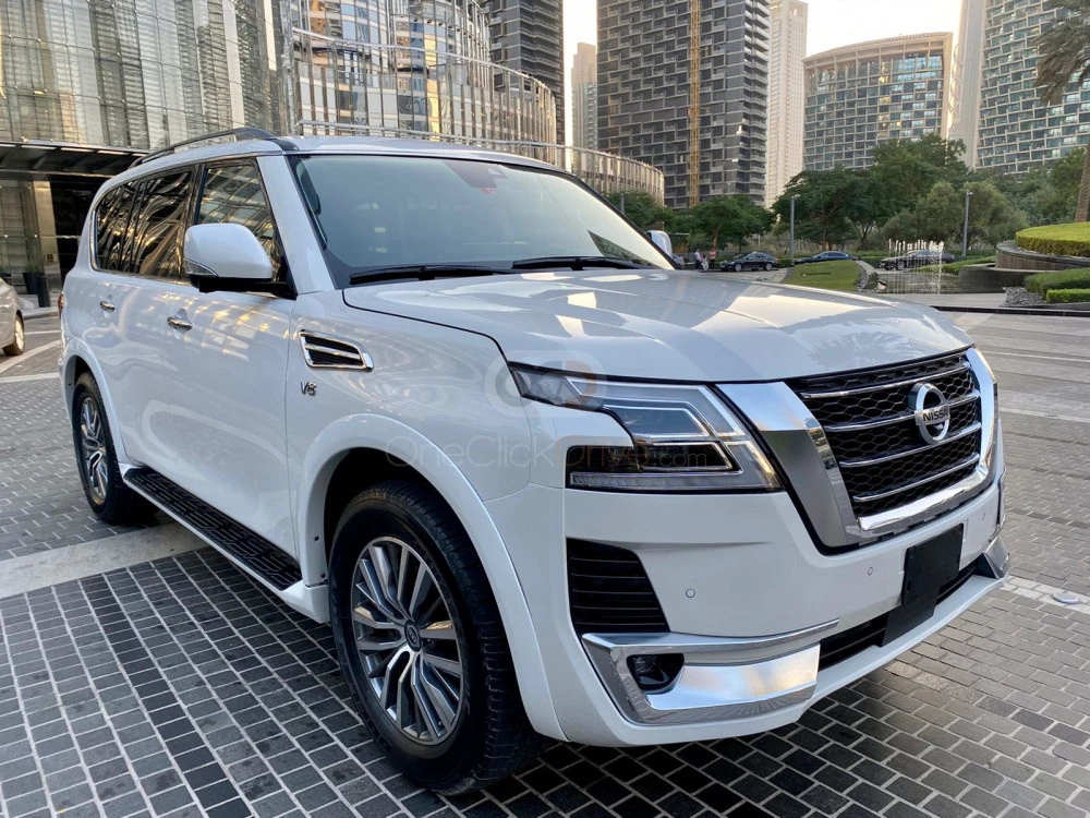 White Nissan Patrol Platinum 2021 for rent in Dubai 1
