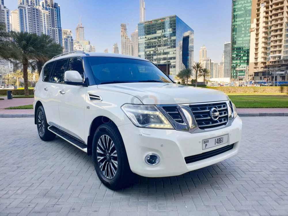 White Nissan Patrol Platinum 2017 for rent in Dubai 1