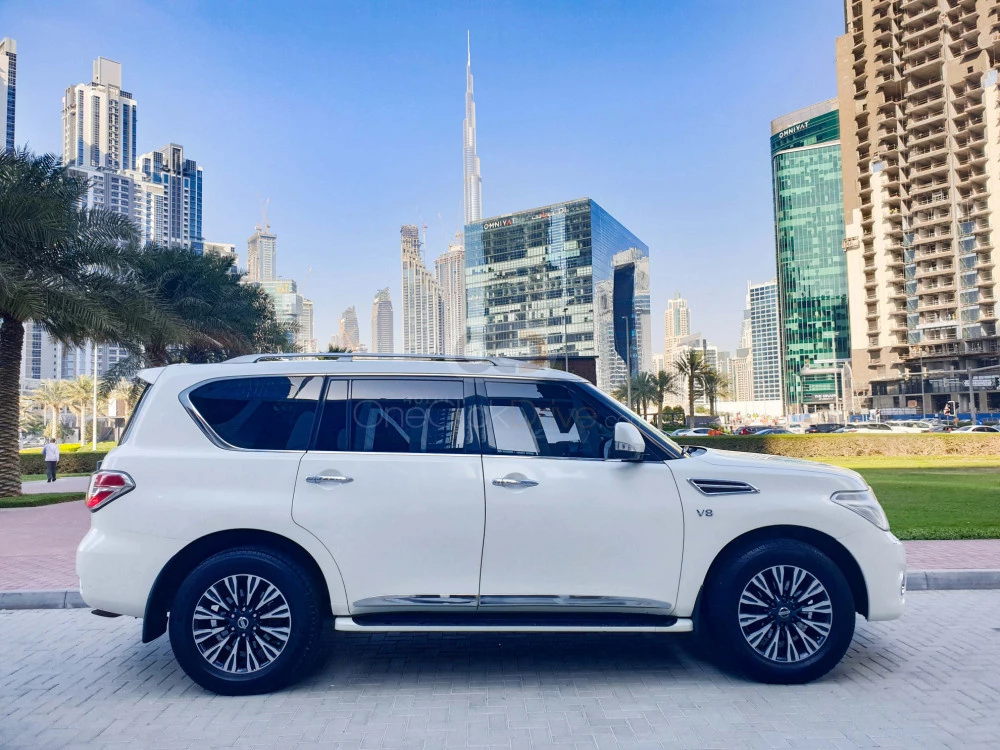 White Nissan Patrol Platinum 2017 for rent in Dubai 3