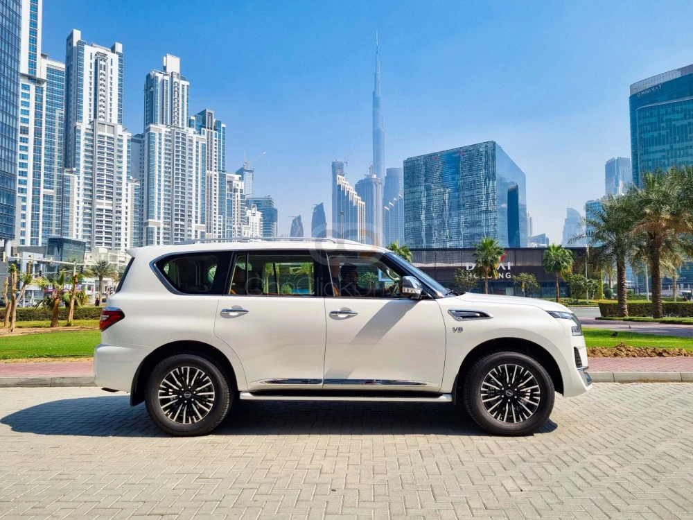 White Nissan Patrol Platinum 2022 for rent in Dubai 3