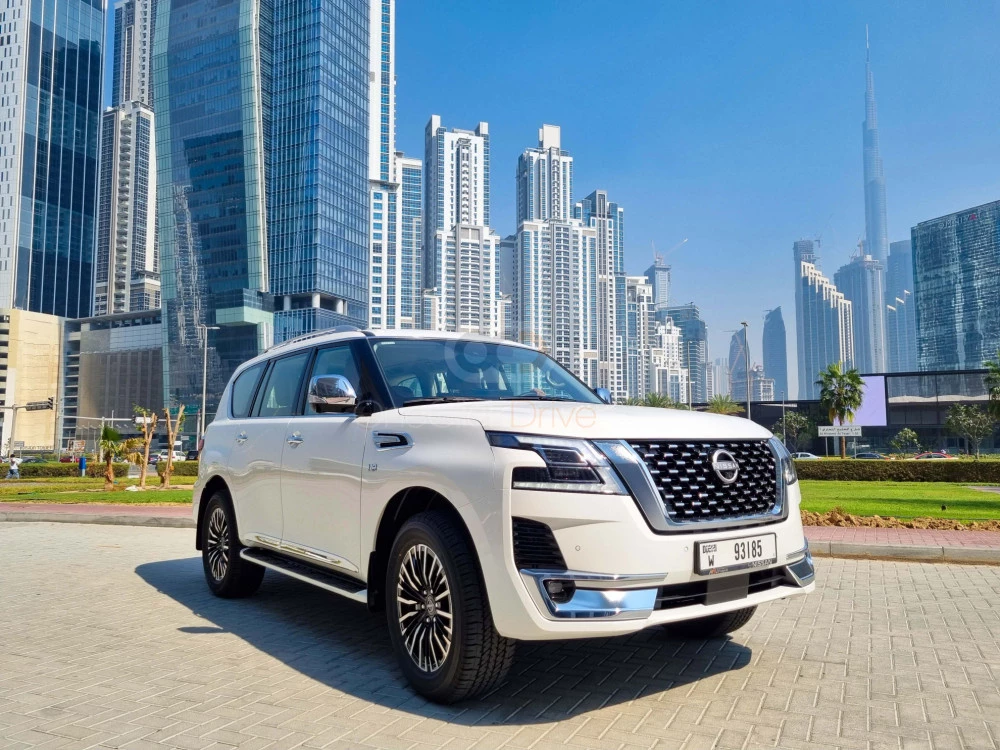 White Nissan Patrol Platinum 2022 for rent in Dubai 1